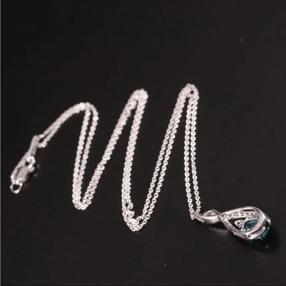 3 PIECES-Blue & White Topaz 925 Strlng Silver Necklace, Bolo Bracelet & Earrings - Picture 5 of 8